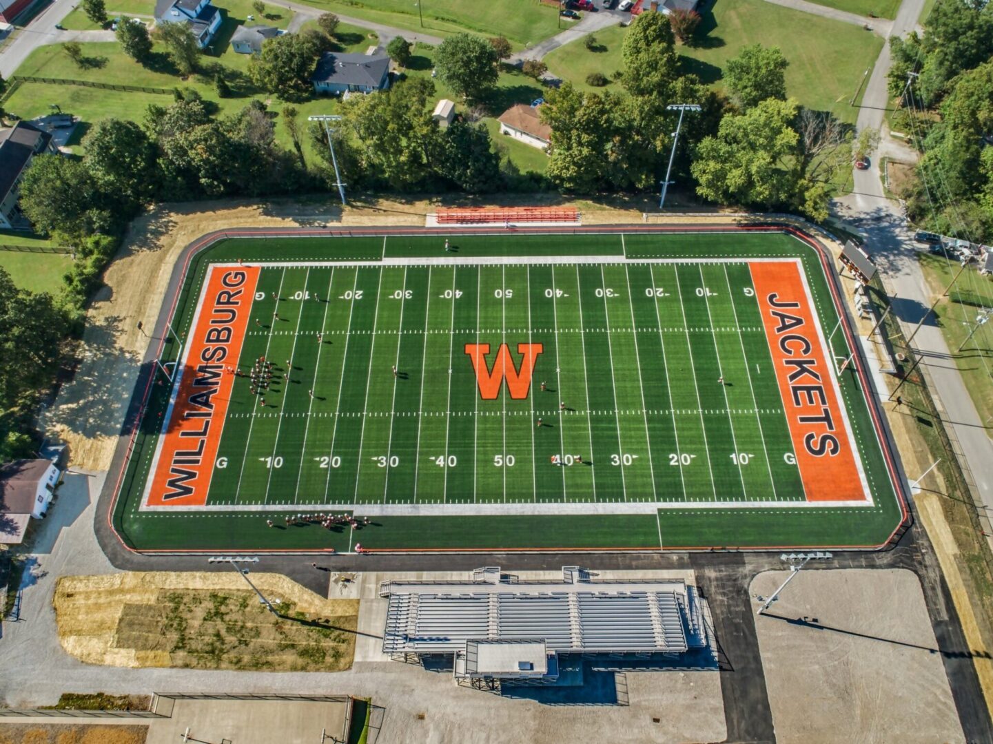 Aerial view of Williamsburg football field.